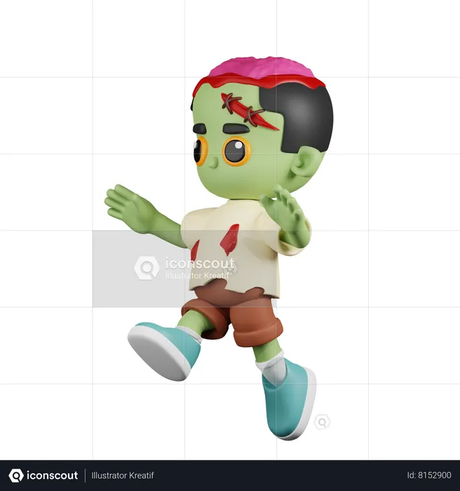 Zumbi pulando  3D Illustration