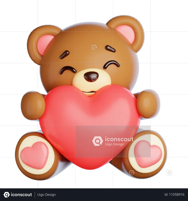 Oso de san valentín abrazando amor  3D Icon