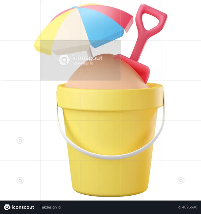 Sand bucket with beach umbrella  3D Icon