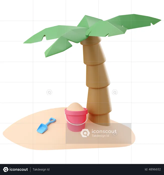 Sand bucket with coconut palm tree  3D Icon