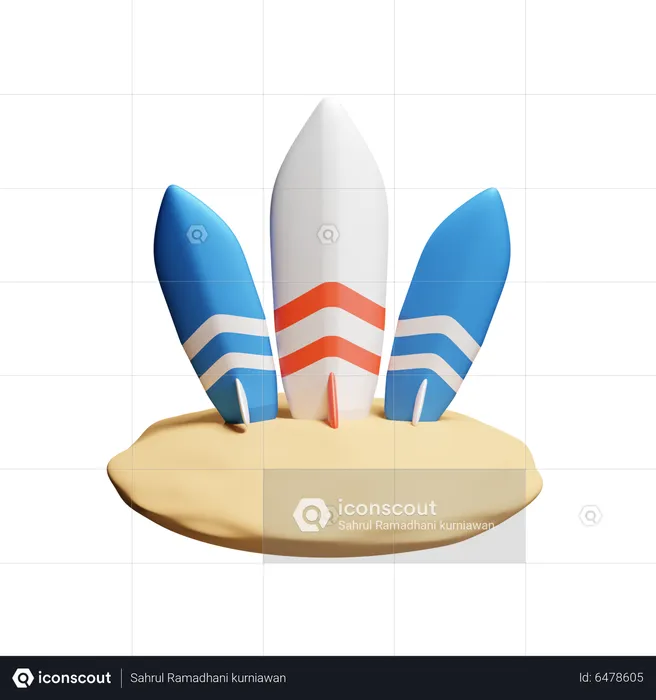 Sand With Surfboard  3D Icon