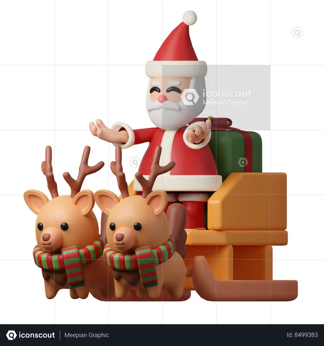 Santa And Sleigh  3D Icon