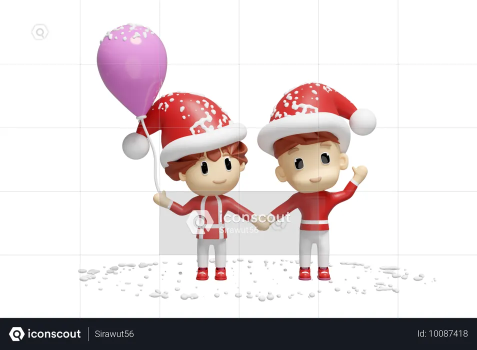 Santa Boy And Girl  3D Icon