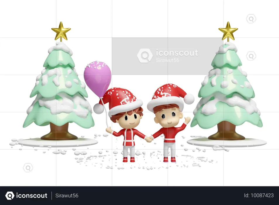 Santa Boy Girl  3D Illustration