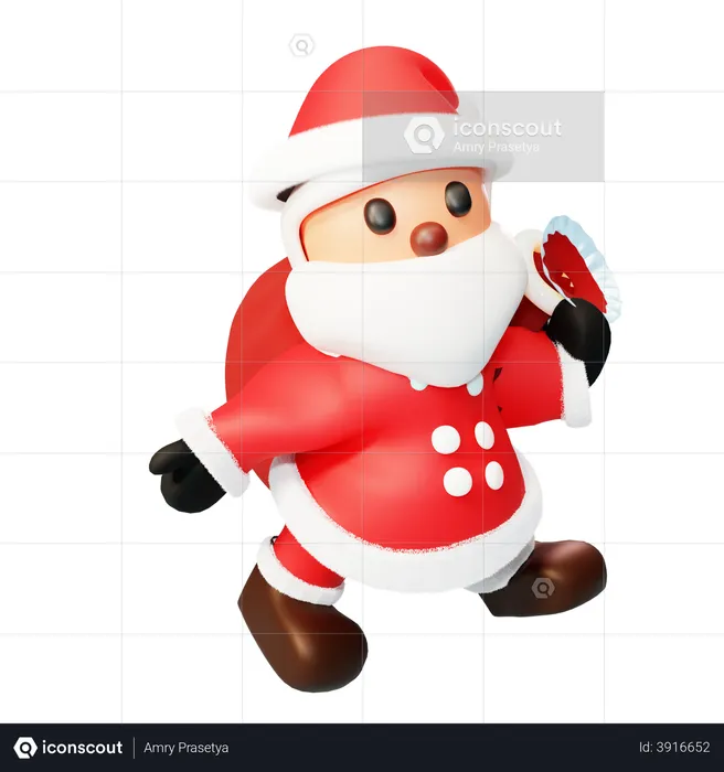 Santa carrying a gift bag  3D Illustration