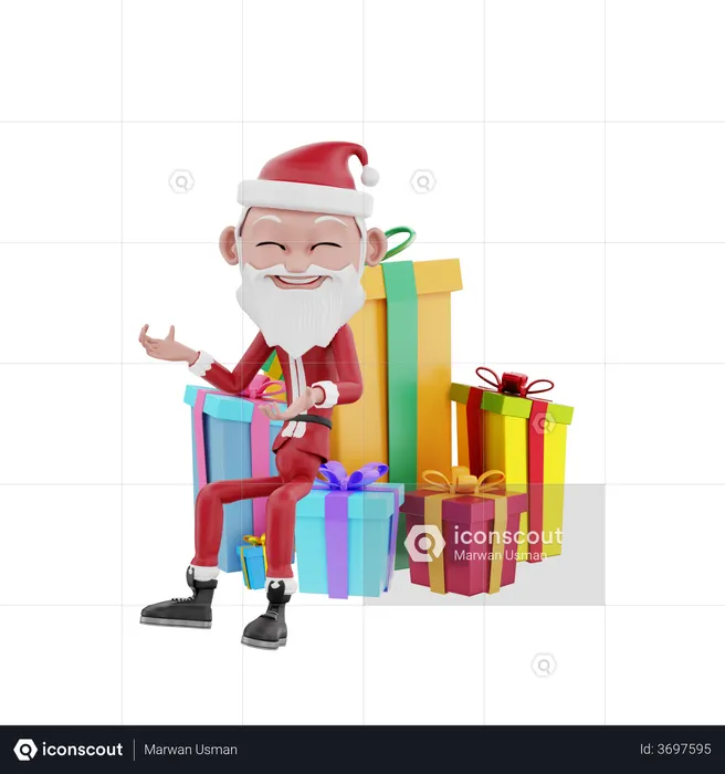 Santa claus and christmas gifts  3D Illustration