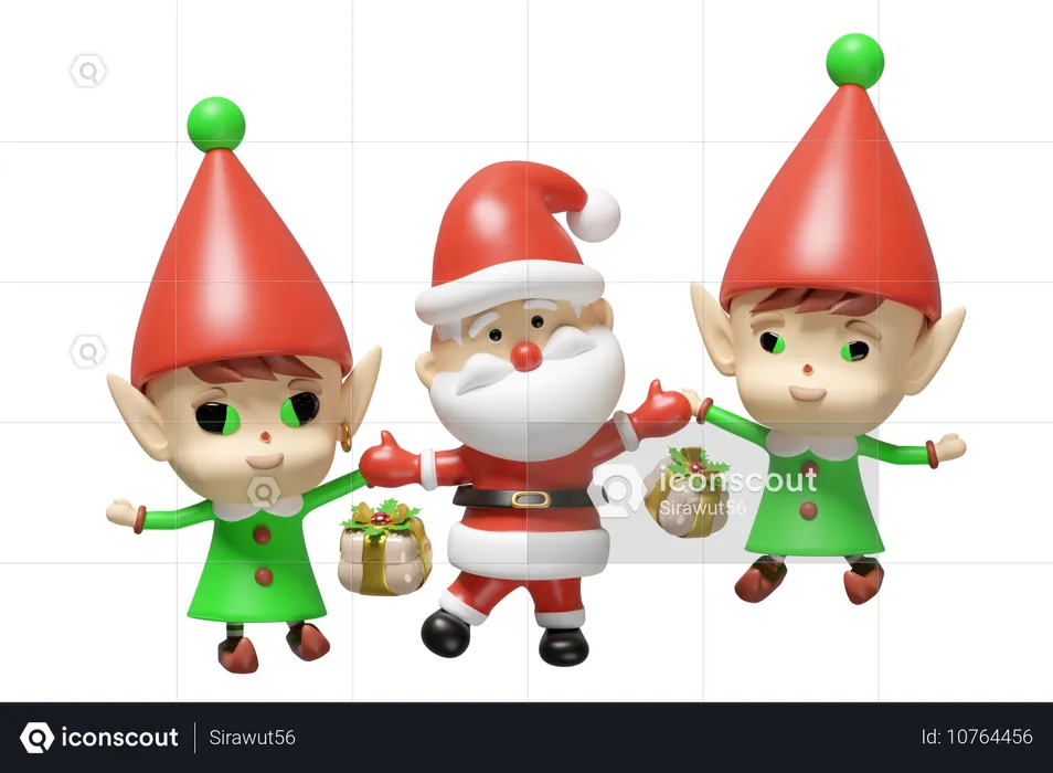 Santa claus and elf doing sale shopping  3D Illustration