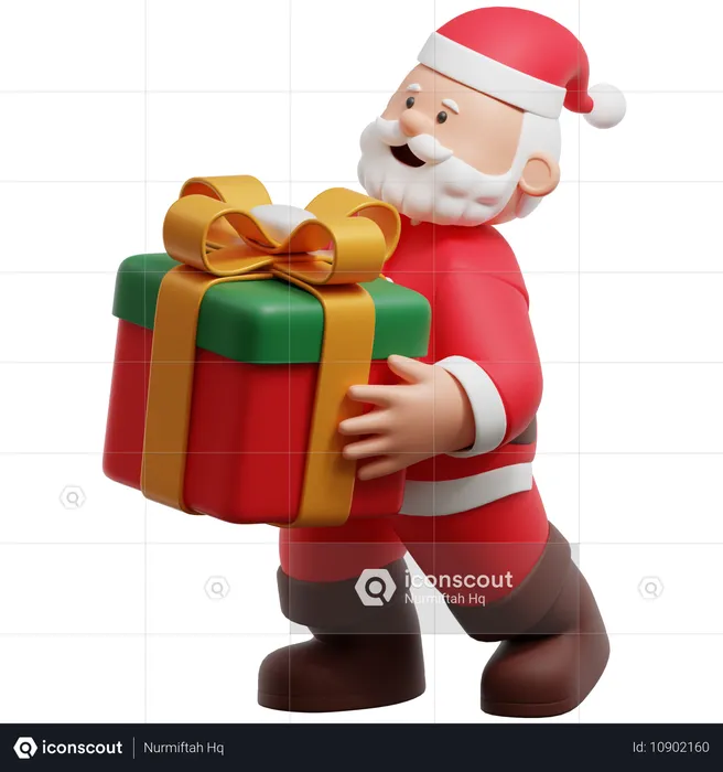 Santa Claus Carrying A Gift Box  3D Illustration