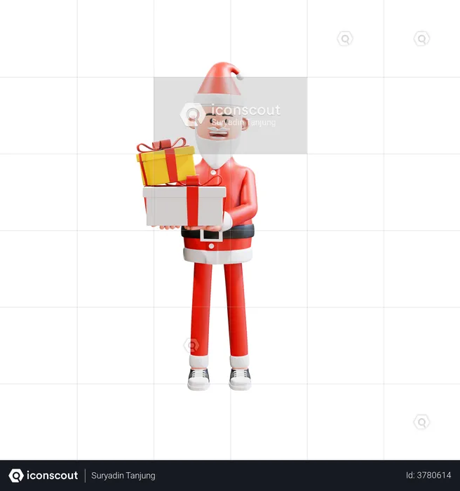 Santa claus carrying two gifts with both hands  3D Illustration