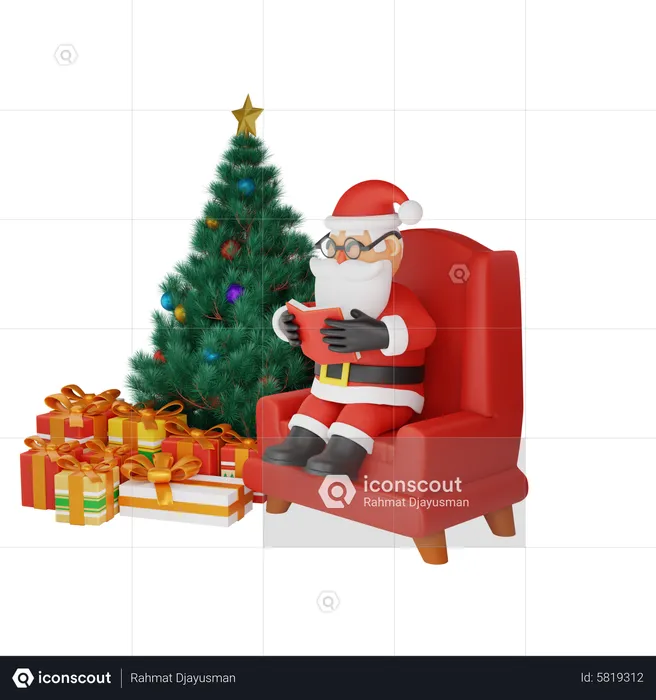 Happy Santa With Gift  3D Illustration