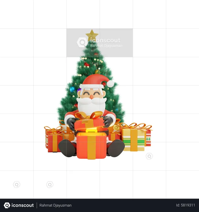 Happy Santa With Gift  3D Illustration