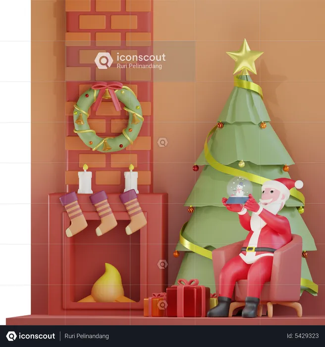 Santa Claus Celebrating Christmas  3D Illustration