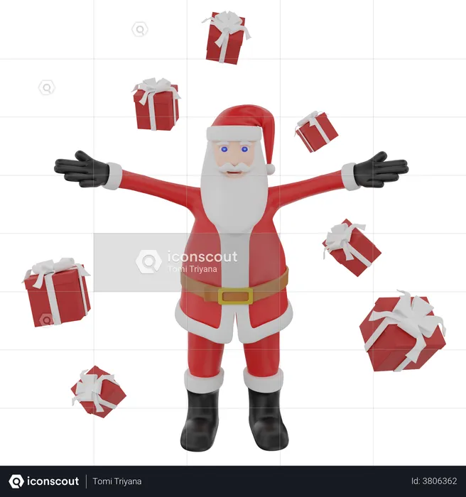 Santa claus celebrating Christmas with gift box  3D Illustration