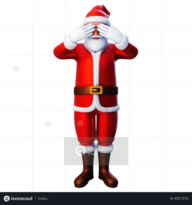 Santa Claus Close His Eye Using Both Hands  3D Illustration