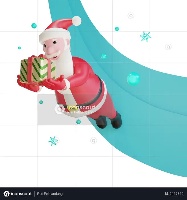 Santa Claus Floating With Gift  3D Illustration