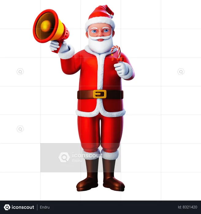 Santa Claus Giving Christmas Candy Using Loudspeaker  3D Illustration