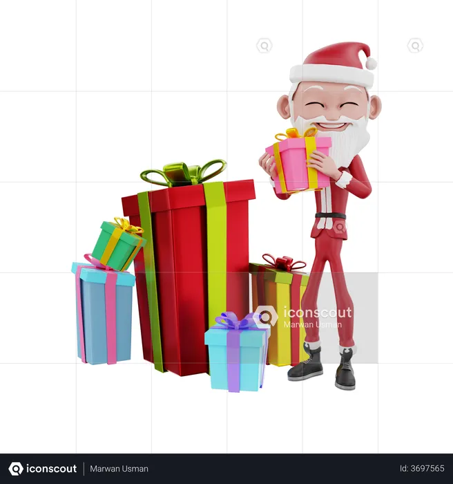 Santa claus giving christmas gift  3D Illustration