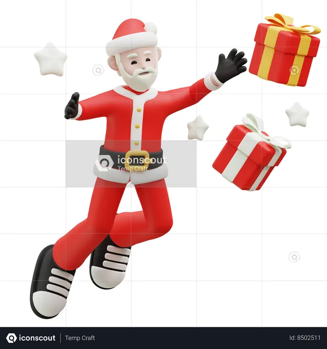 Santa Claus Giving Christmas Gifts  3D Illustration