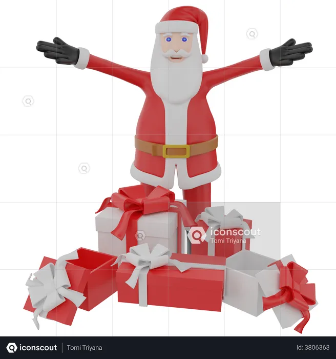 Santa claus giving Christmas with gift box  3D Illustration