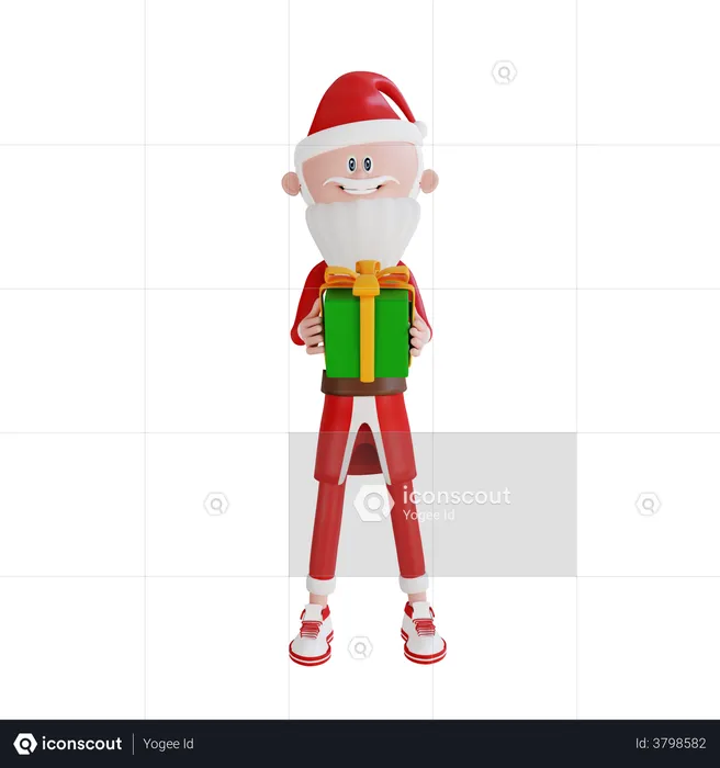 Santa Claus Giving Gift Box  3D Illustration