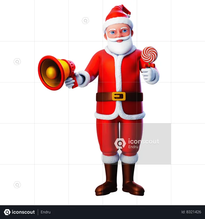 Santa Claus Giving Lolipop Using Loudspeaker  3D Illustration