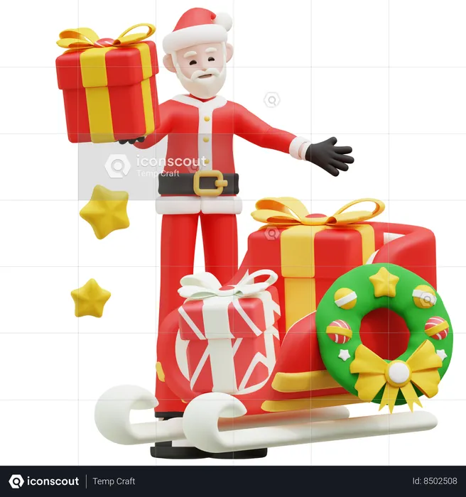 Santa Claus Giving Surprise Gift  3D Illustration