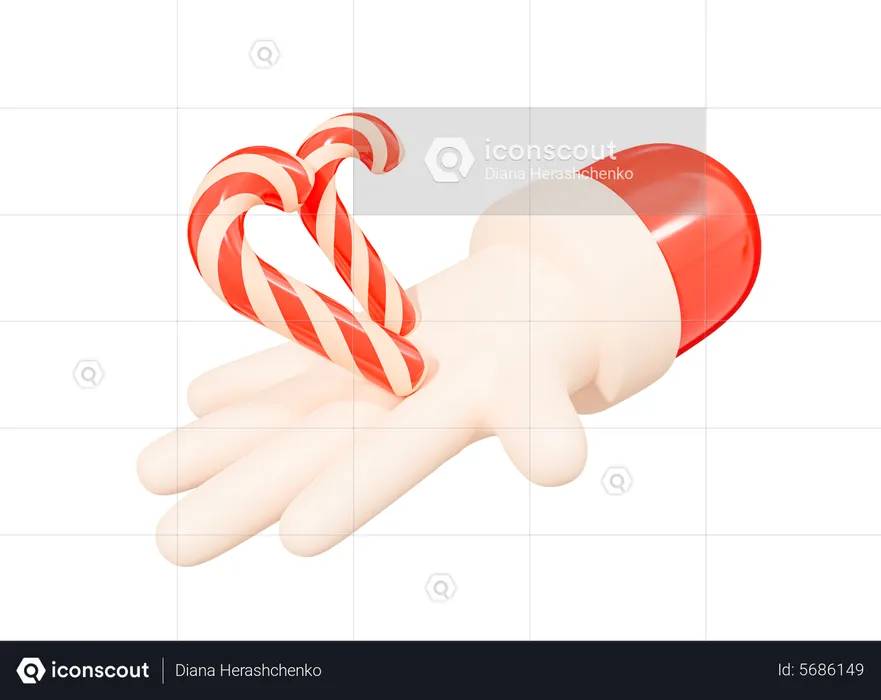 Santa Claus Hand With Candy Cane  3D Icon