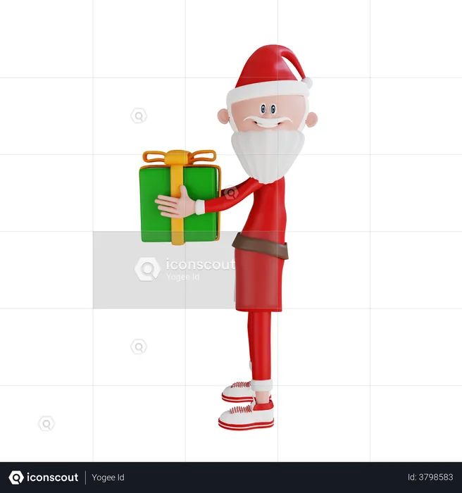Santa Claus Holding A Gift Box  3D Illustration
