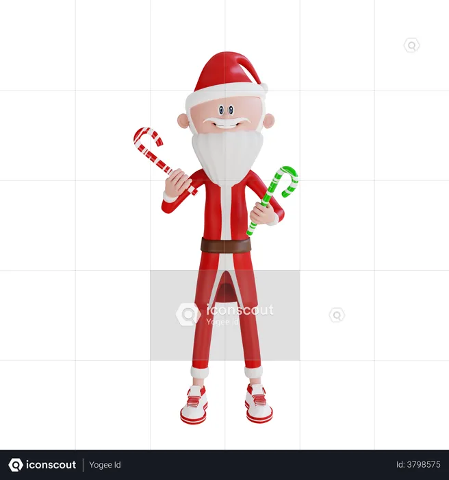 Santa Claus Holding Candies  3D Illustration