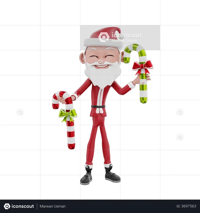 Santa claus holding candy cane  3D Illustration