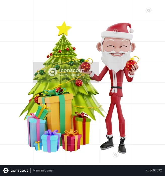 Santa claus holding christmas ball  3D Illustration
