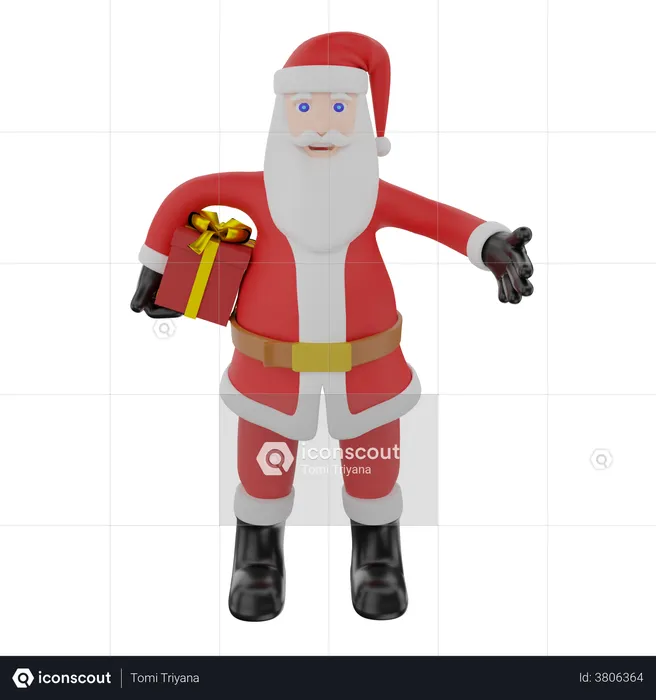 Santa claus holding christmas gifts and waving to say hi 3D