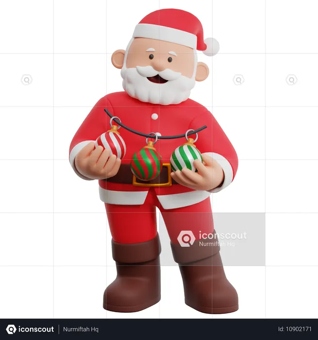 Santa Claus Holding Christmas Ornaments  3D Illustration