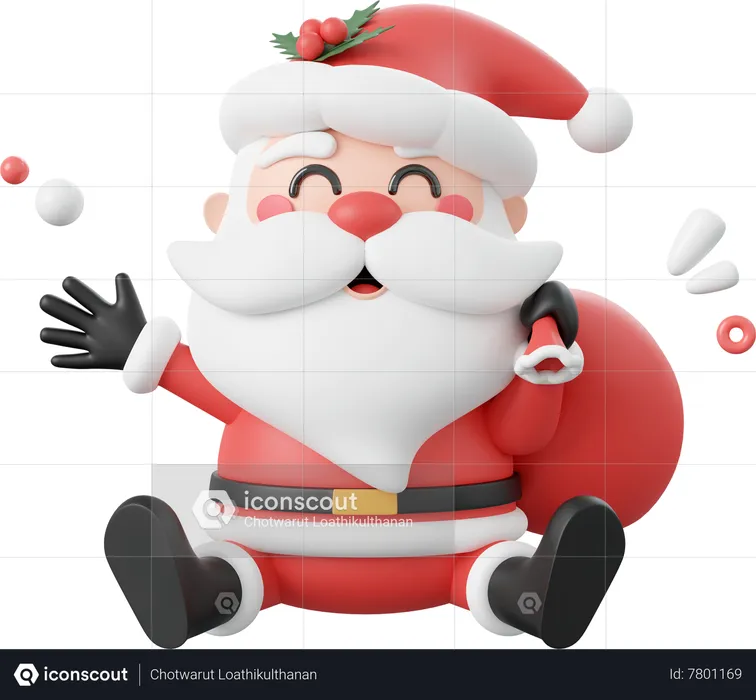 Santa Claus Holding Gift Bag  3D Icon