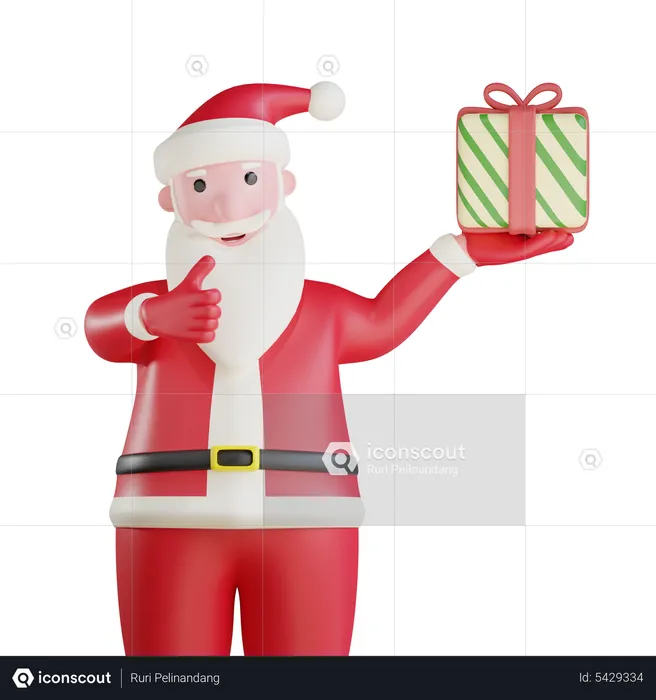 Santa Claus Holding Gift Box  3D Illustration