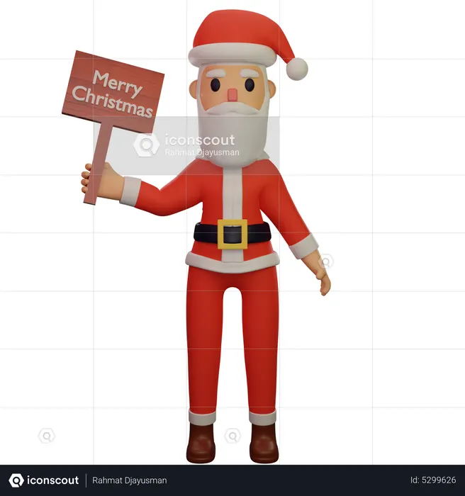 Santa Claus Holding Merry Christmas Board  3D Icon