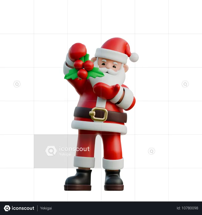 Santa Claus Holding Mistletoe Above His Head  3D Illustration