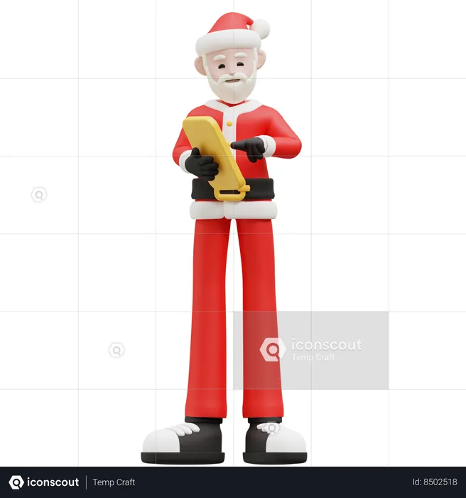 Santa Claus Holding Mobile  3D Illustration