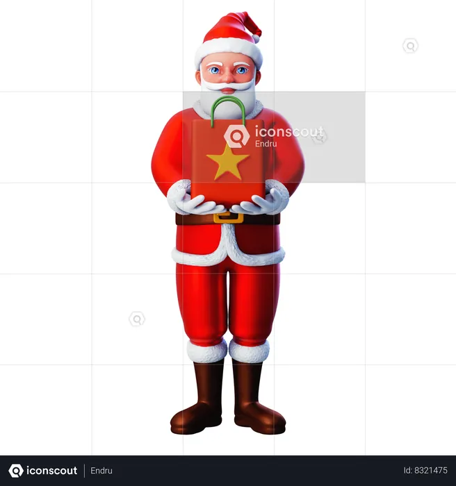 Santa Claus Holding Shopping Bag  3D Illustration