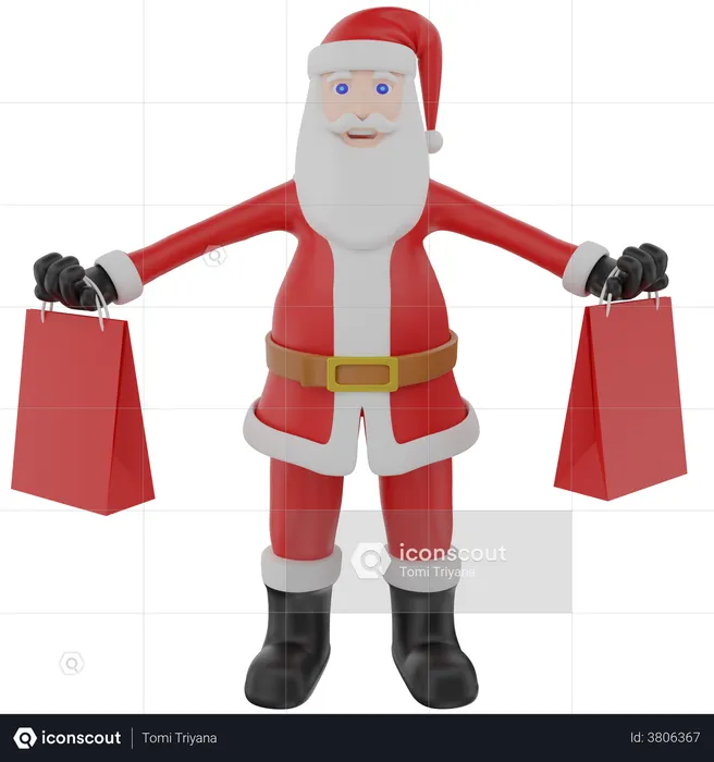 Santa Claus holding shopping bags  3D Illustration