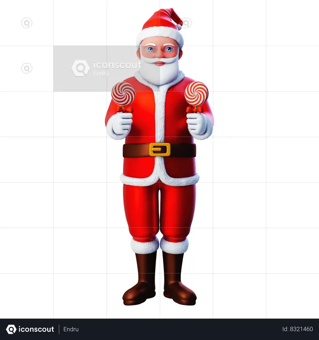 Santa Claus Holding Two Lolipop  3D Illustration