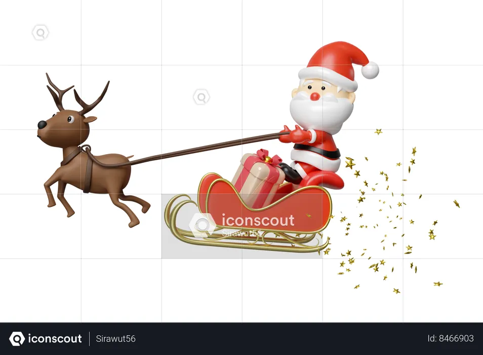 Santa Claus is sitting in sledge with gifts  3D Illustration