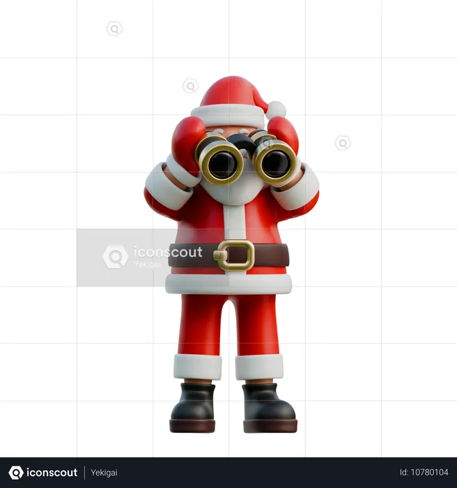 Santa Claus Looking Through Binoculars  3D Illustration