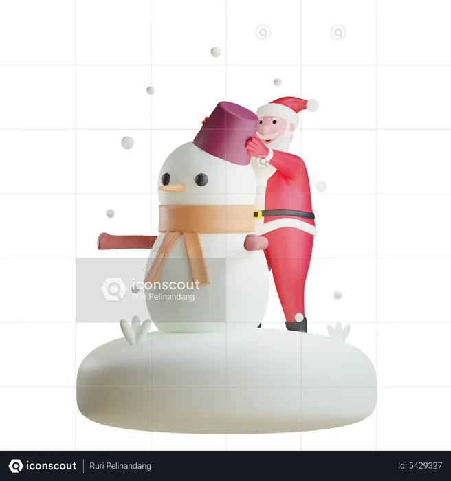Santa Claus Make Snowman  3D Illustration