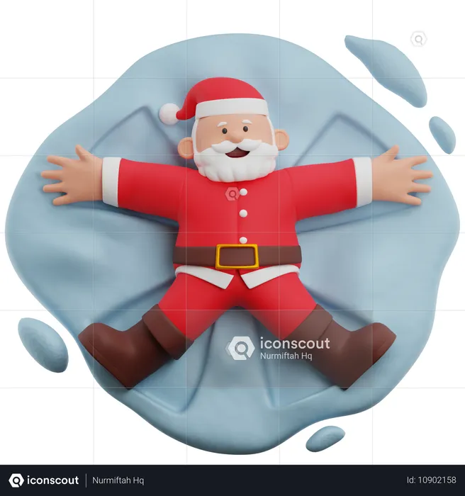 Santa Claus Making Snow Angel  3D Illustration