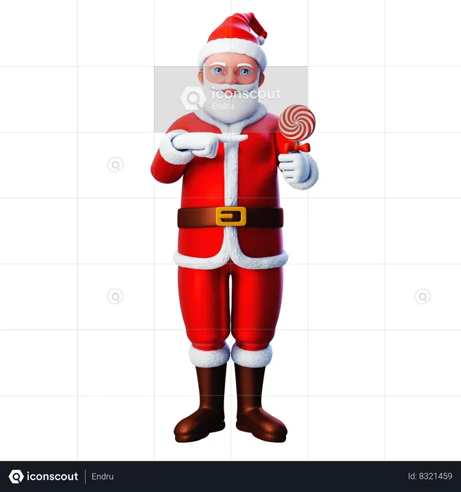 Santa Claus Pointing To Lolipop  3D Illustration