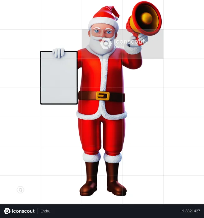 Santa Claus Preseting White Tablet Using Loudspeaker  3D Illustration