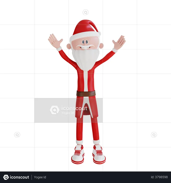 Santa Claus Raise Both Hands Pose  3D Illustration