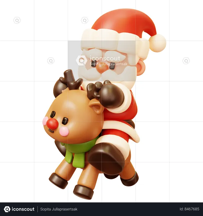 Santa Claus Riding Reindeer  3D Icon