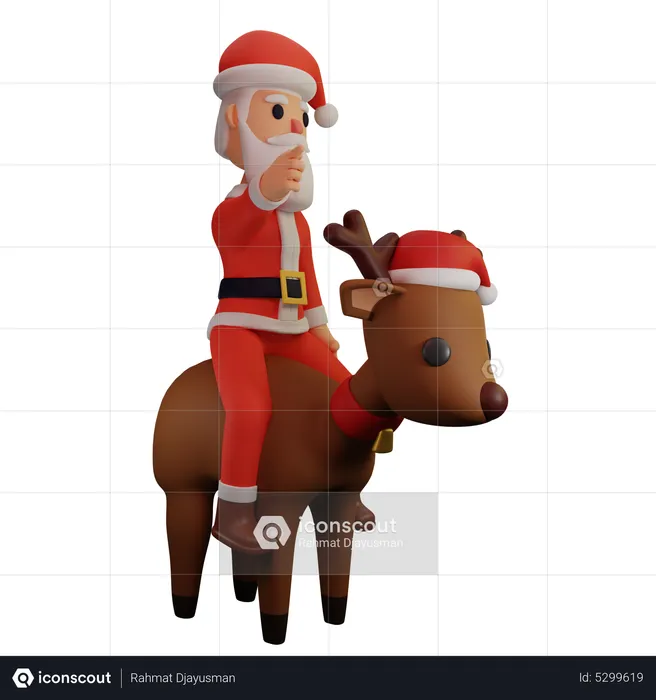 Santa Claus Riding Reindeer  3D Illustration
